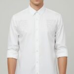 Stonewashed Contoured Dress Shirt: White