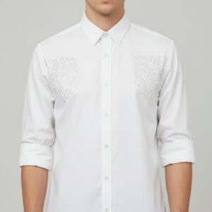 Stonewashed Contoured Dress Shirt: White