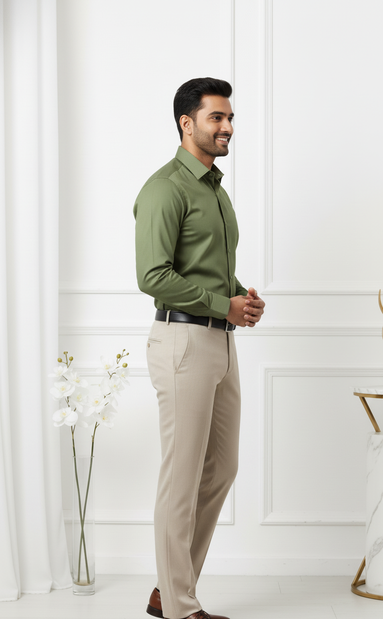 Green Shirt And Beige Pant - Combo
