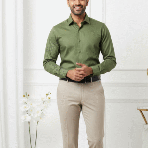 Green Shirt And Beige Pant - Combo