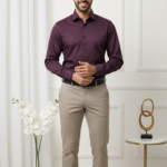 Deep Plum Shirt And Beige Pant - Combo