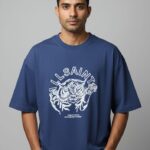 Navy Blue Printed Drop Shoulder Tshirt