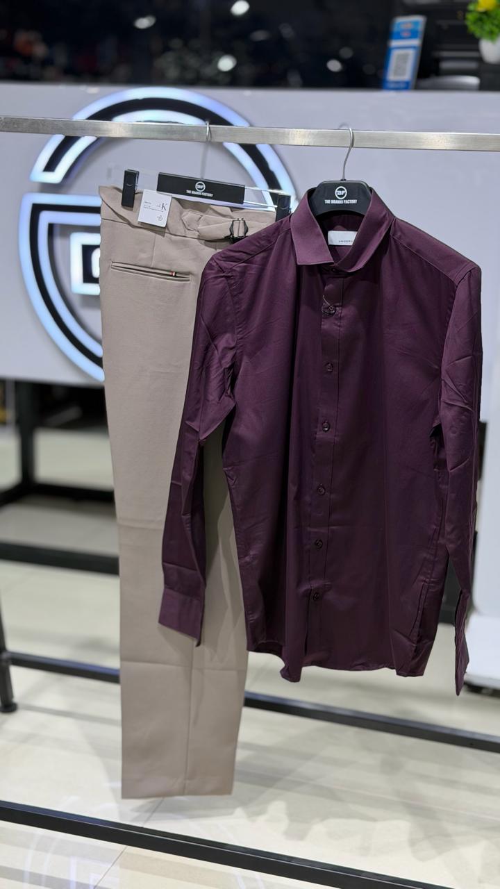 Deep Plum Shirt And Beige Pant - Combo