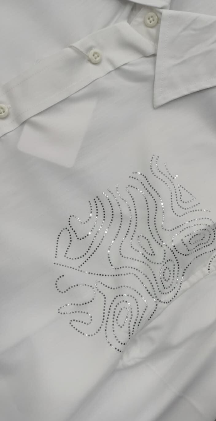 Stonewashed Contoured Dress Shirt: White